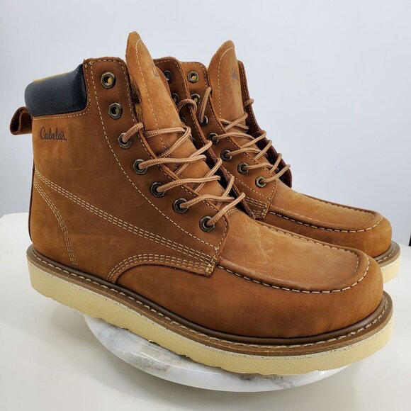 Cabela's Roughneck Wedge Brown Leather Men's Lace Up Work Boots Size 14 Wide - Picture 1 of 9